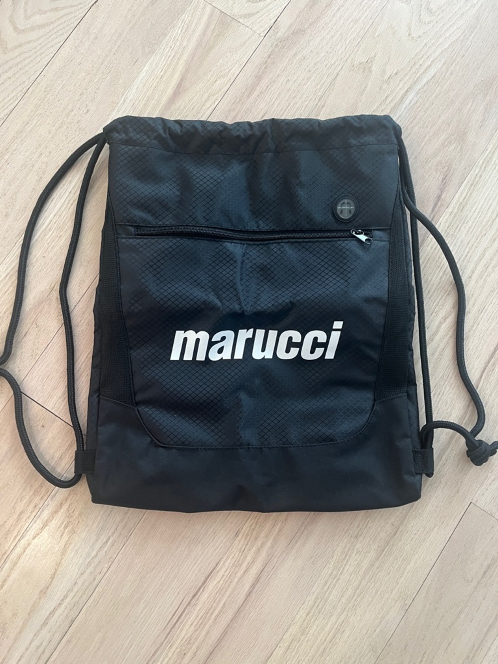 Marucci Black Drawstring Backpack with Front Zip Pocket